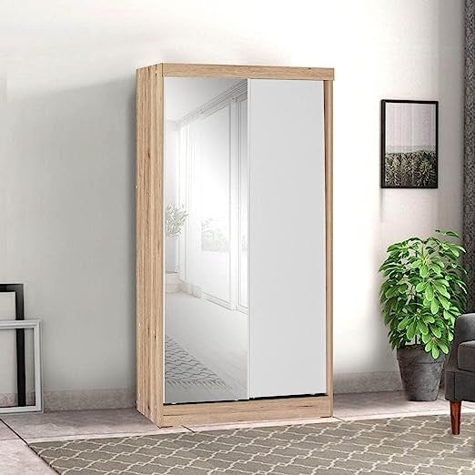 Go Green Woods Mirror Wood Double Sliding Door Wardrobe