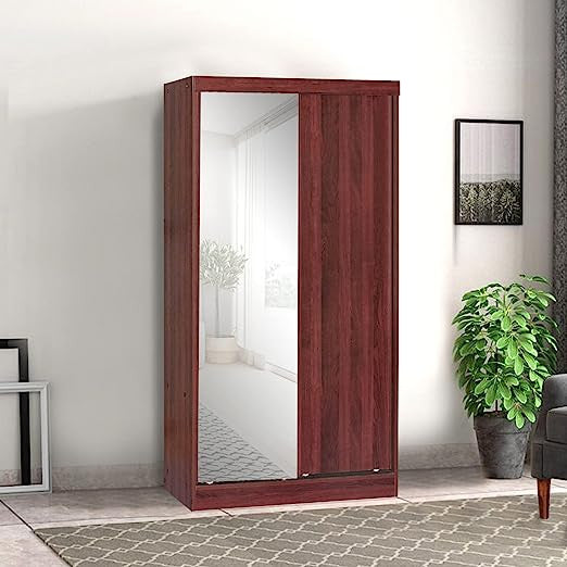 Go Green Woods Mirror Wood Double Sliding Door Wardrobe