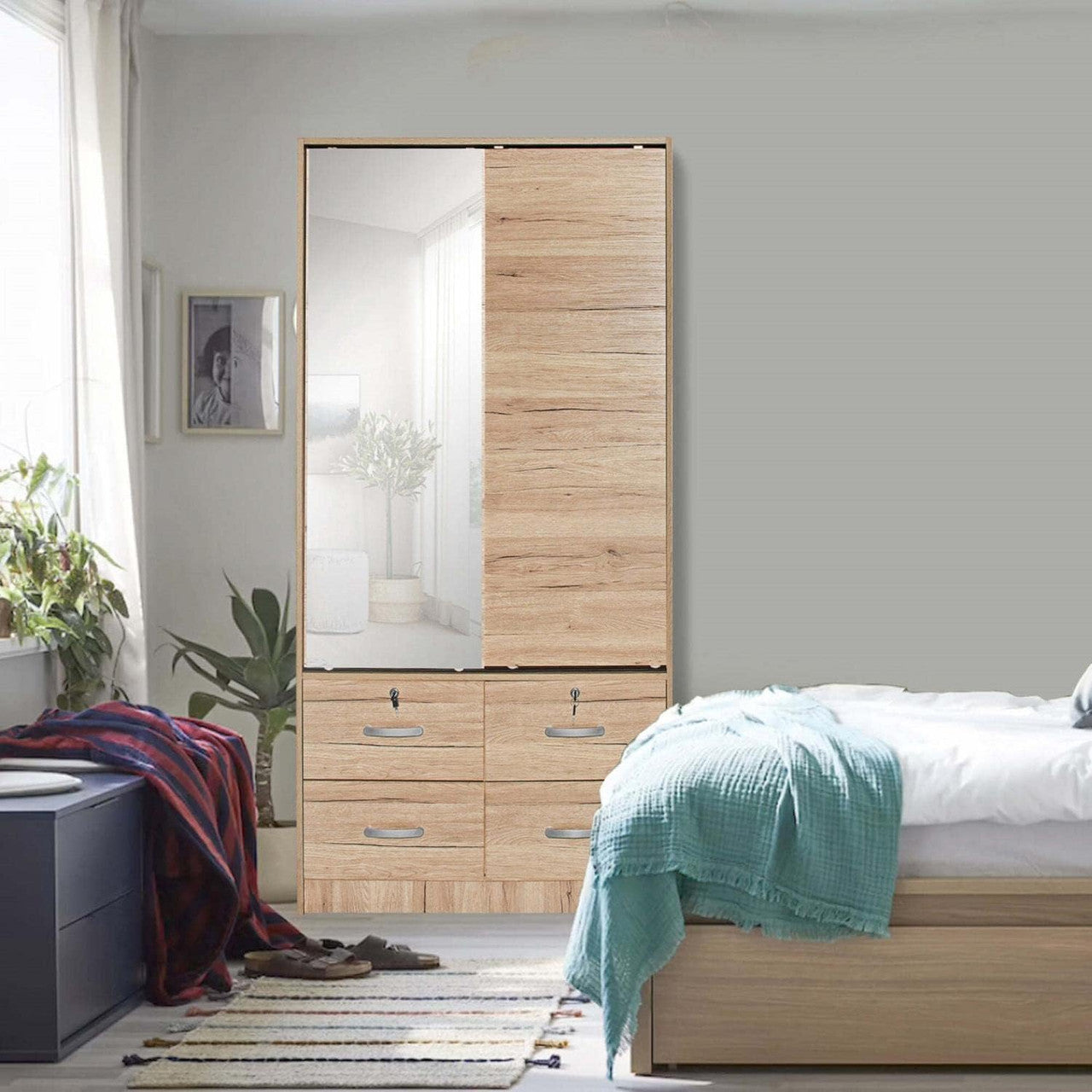 Go Green Woods Sarah Double Sliding Door Armoire with Mirror