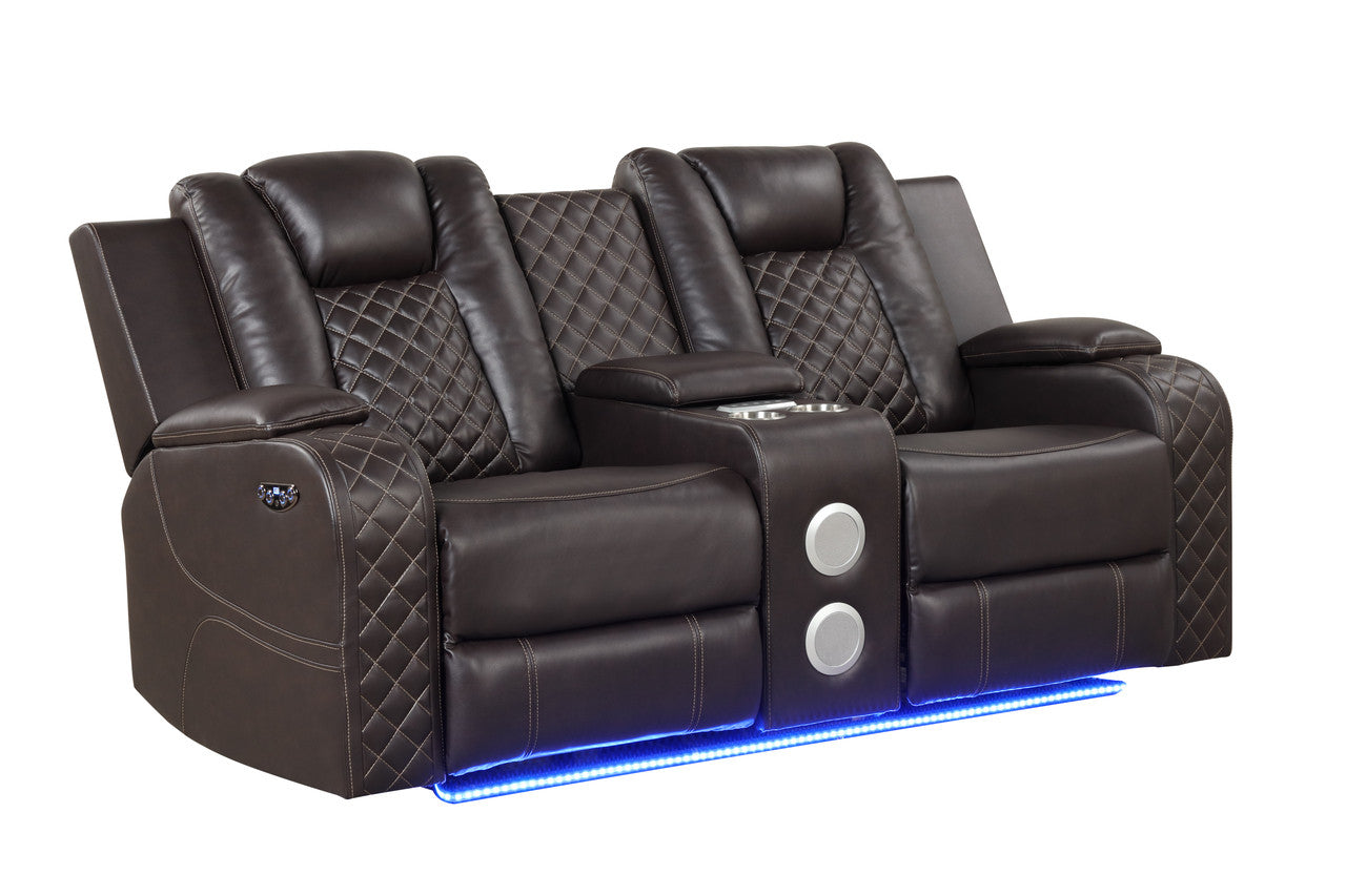 Benz LED & Power Reclining Brown Loveseat