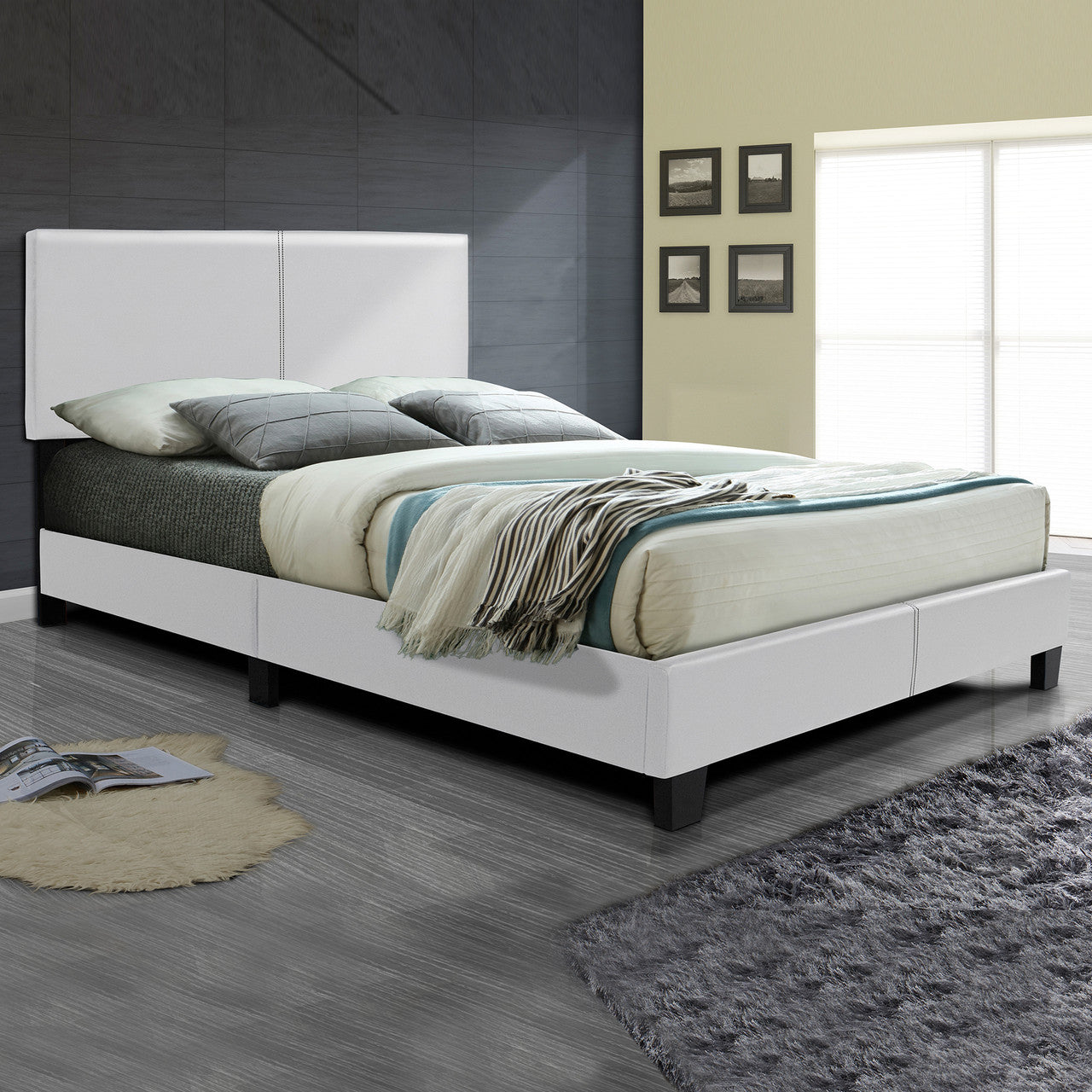 Go Green Woods Nora Faux Leather Upholstered King Panel Bed