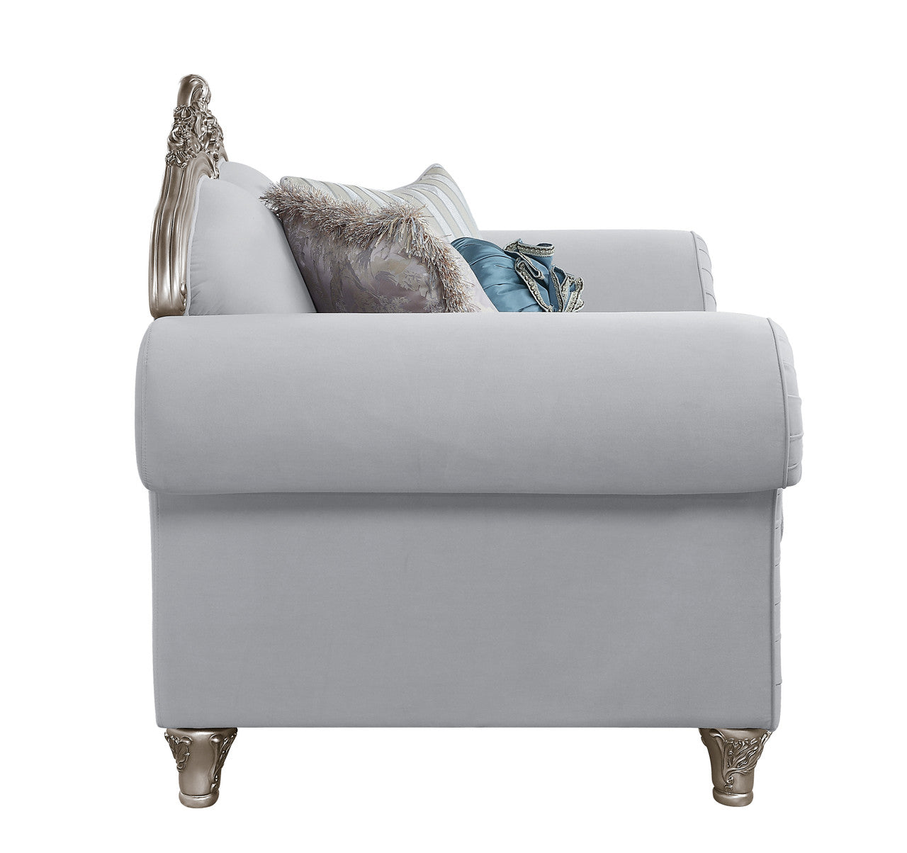 Pelumi Light Gray Linen Loveseat with 5 Pillows