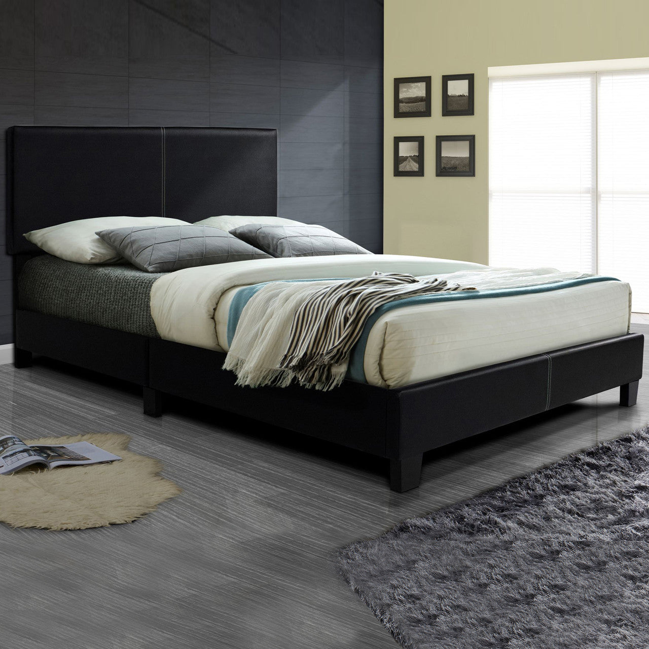 Go Green Woods Nora Faux Leather Upholstered King Panel Bed