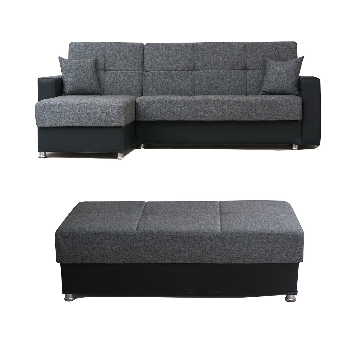 Munif Gray Fabric Ottoman