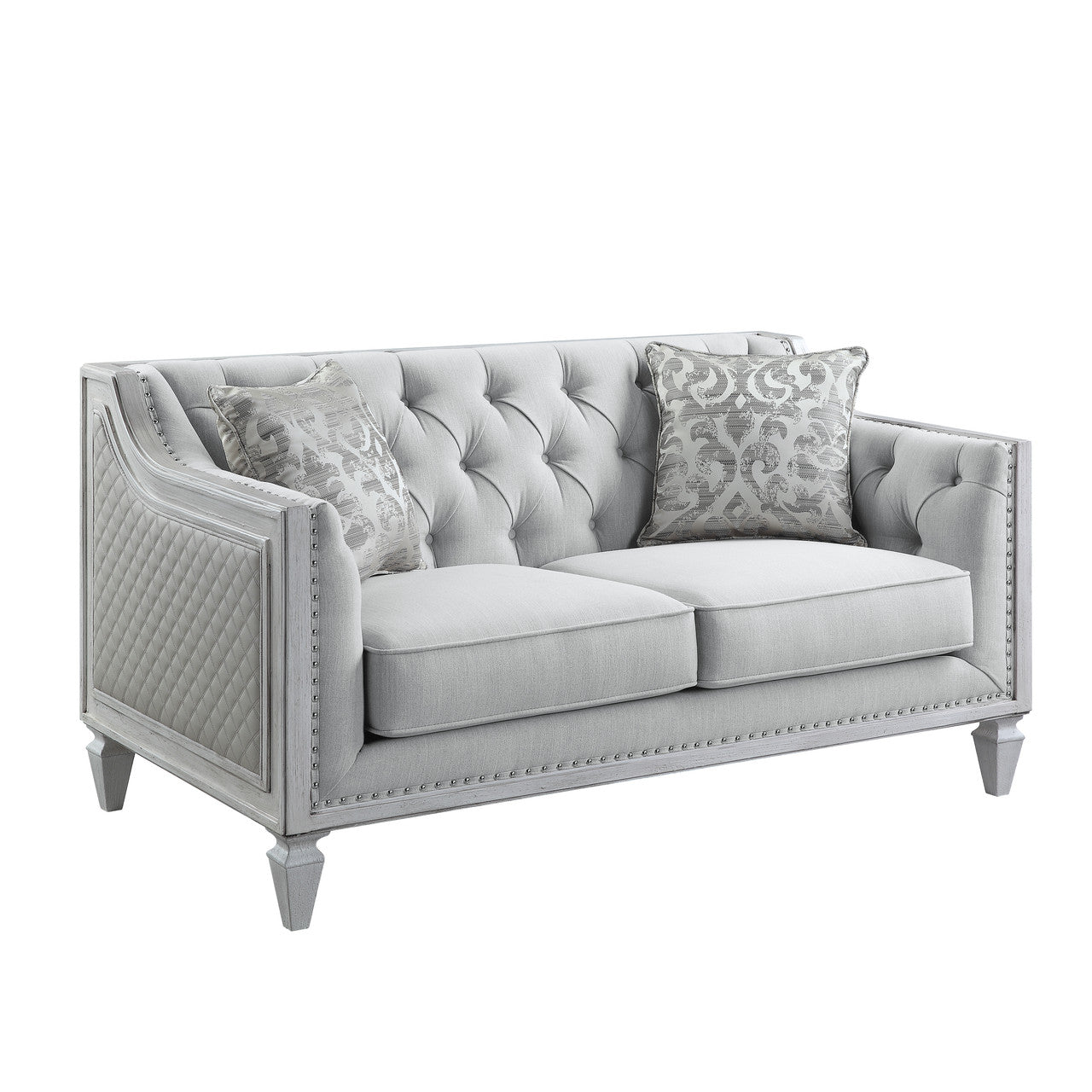 Katia Light Gray Linen Loveseat with 2 Pillows