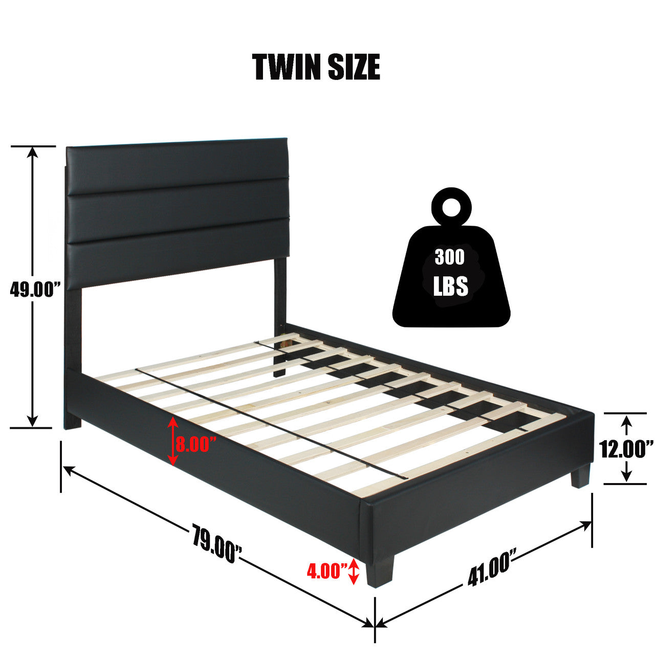 Go Green Woods Napoli Faux Leather Upholstered Platform Bed Twin