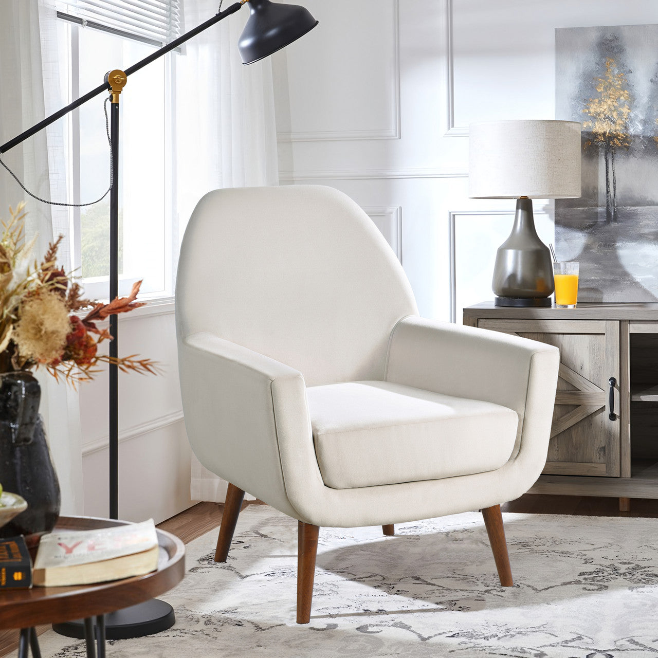 Astrid Sea Oat Velvet Mid-Century Arm Chair