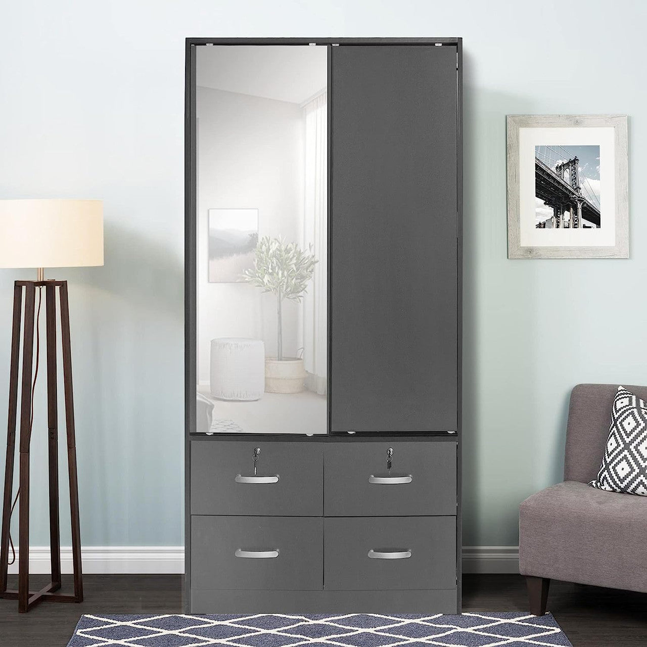 Go Green Woods Sarah Double Sliding Door Armoire with Mirror