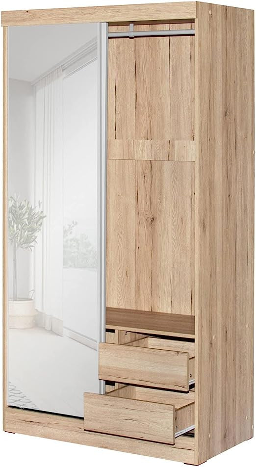 Go Green Woods Mirror Wood Double Sliding Door Wardrobe