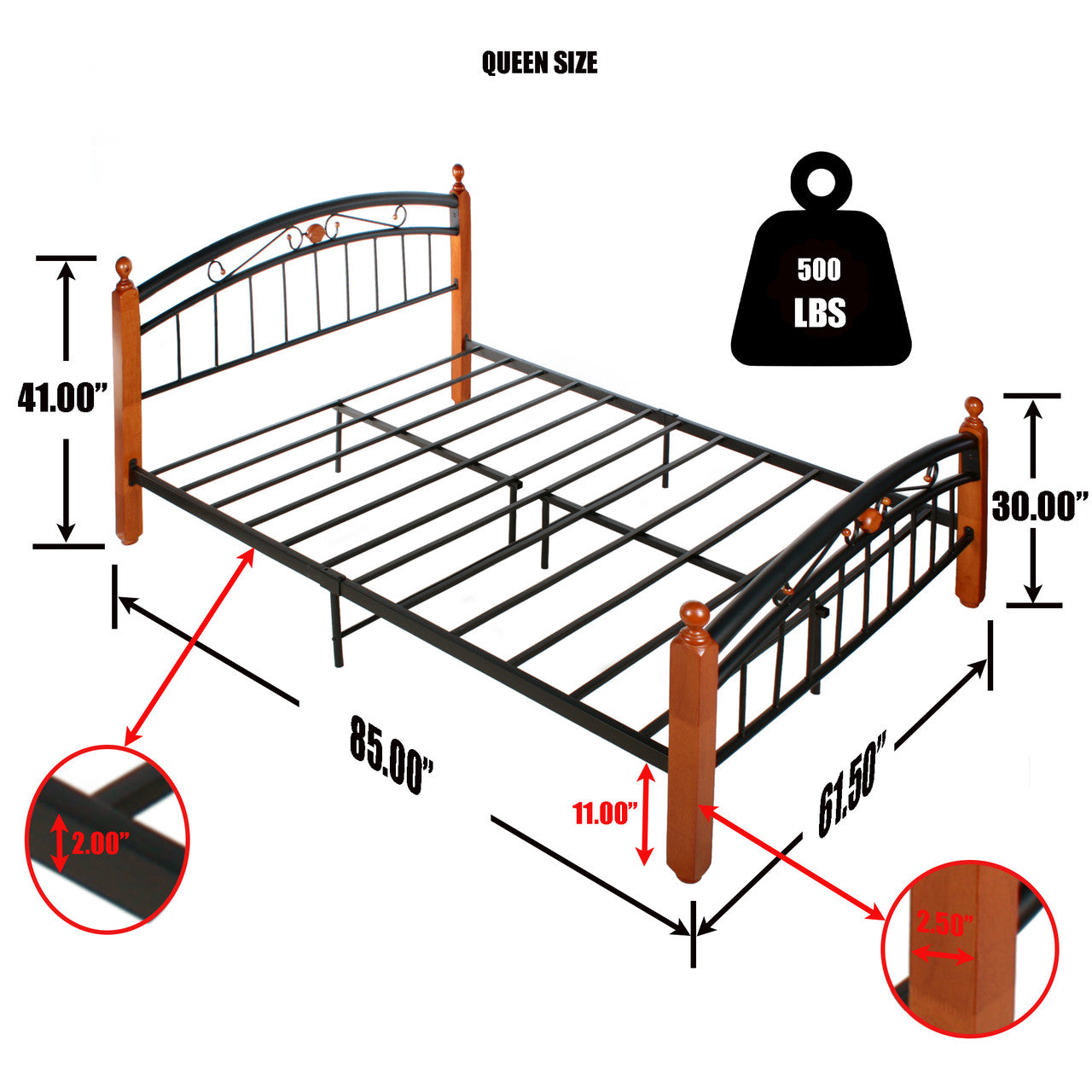 Go Green Woods Lexus Metal Bed Frame with Headboard & Footboard