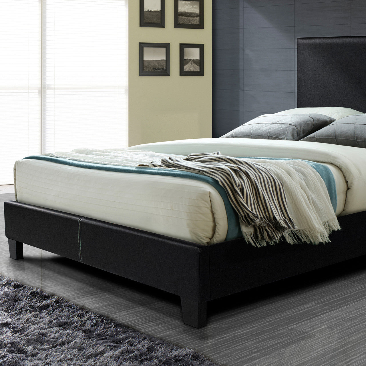 Go Green Woods Nora Faux Leather Upholstered King Panel Bed