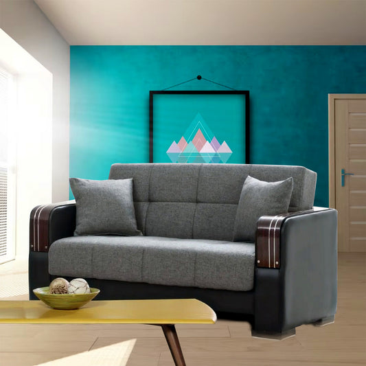 Hamilton Gray & Black Loveseat w-Wooden Arms