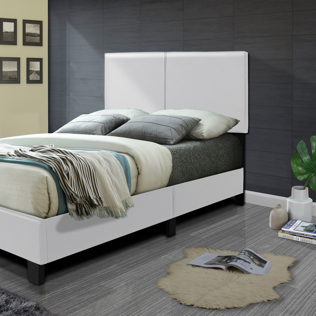 Go Green Woods Nora Faux Leather Upholstered Twin Panel Platform Bed