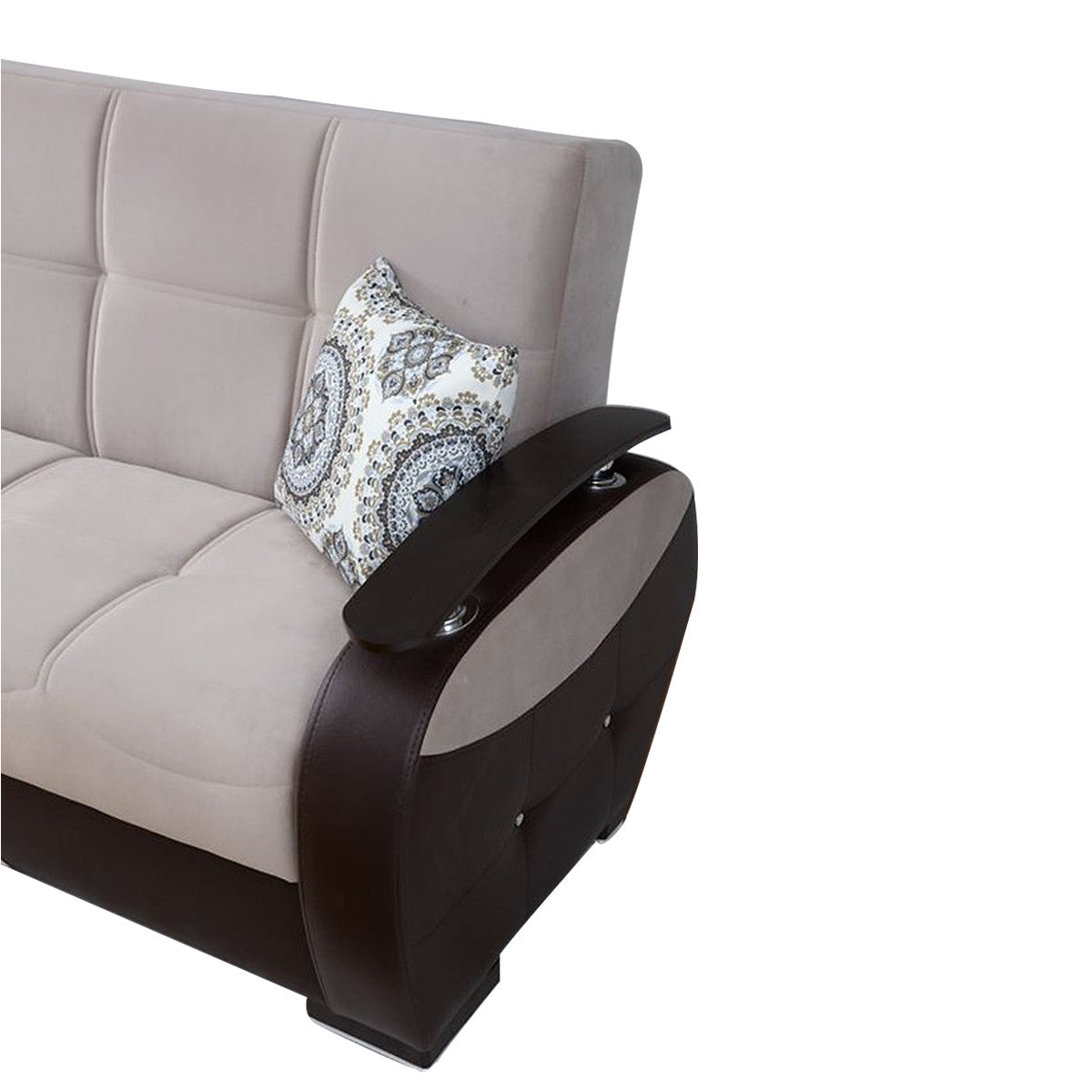 Rainbow Beige & Light Brown PU Leather w-Wood Arm Sofa Bed