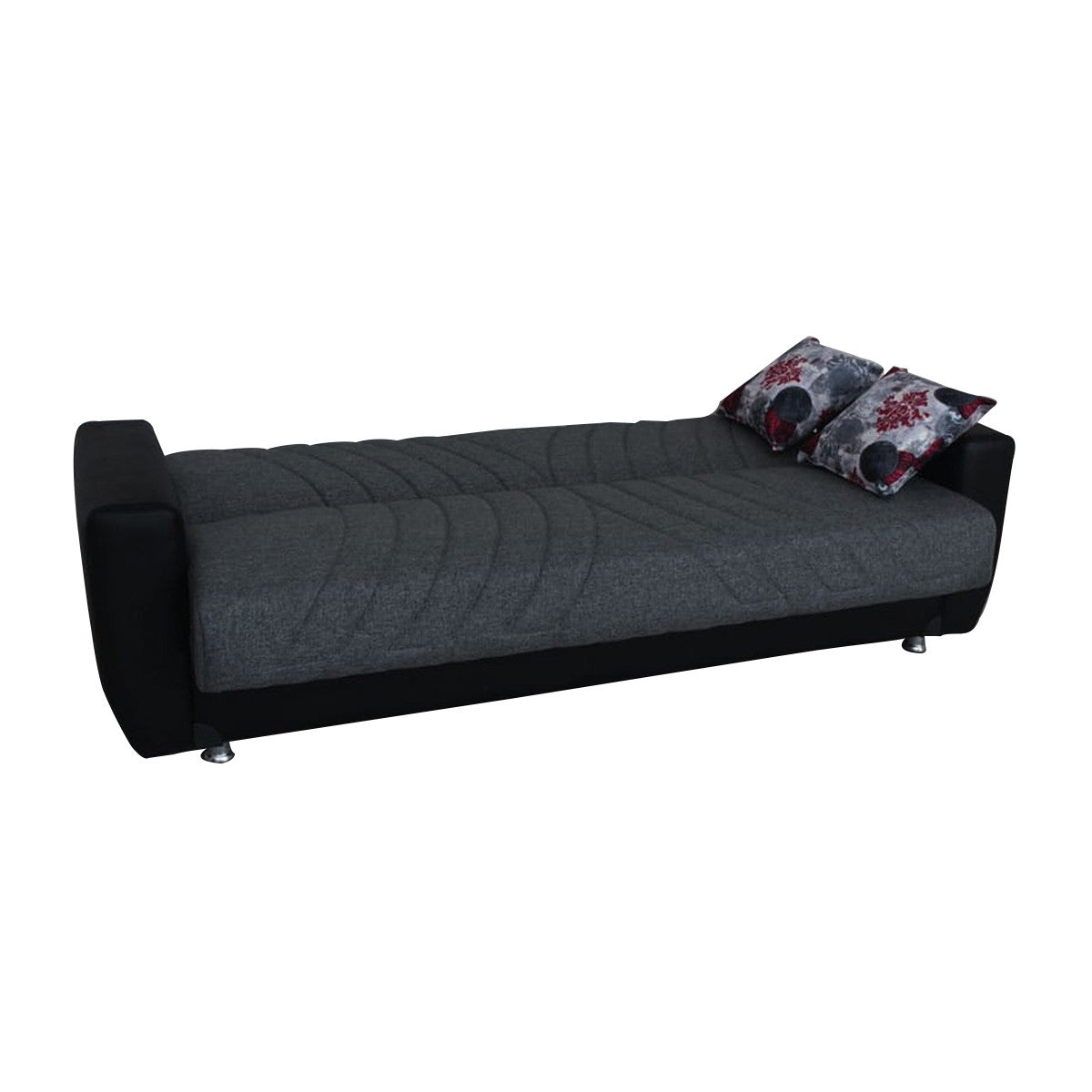 Hala Gray Fabric w-Black PU Leather Arm Loveseat