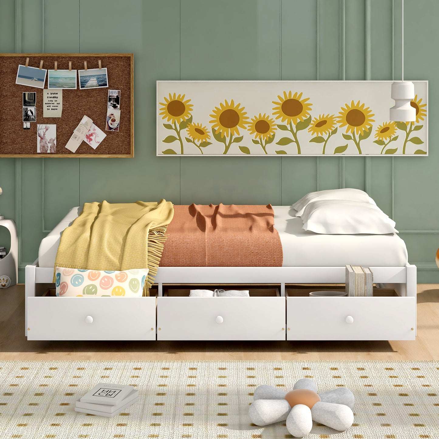 Oris Twin Size Wood Platform Bed - White