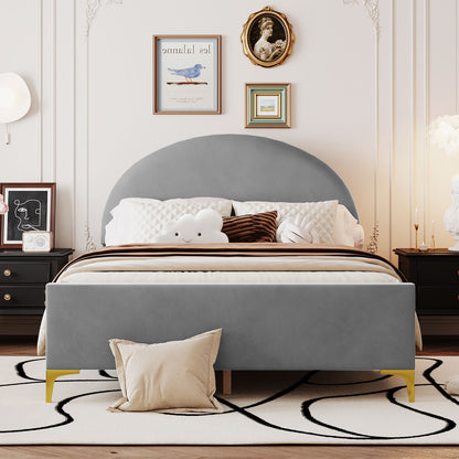 Lynn Full Size Velvet Platform Bed w Mental Legs - Gray