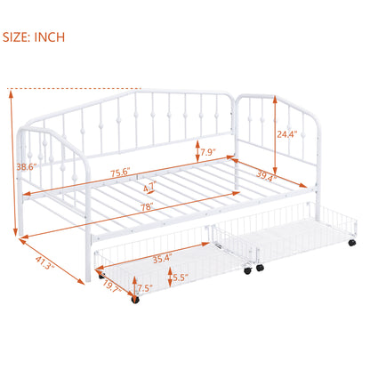 Zee Twin Size Metal Daybed with 2 Drawers - White