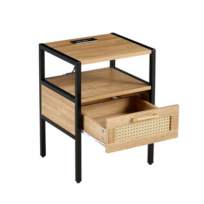 Mena II Rattan Nightstand  with Power Outlet & USB Ports ( Set of 2) - Natural