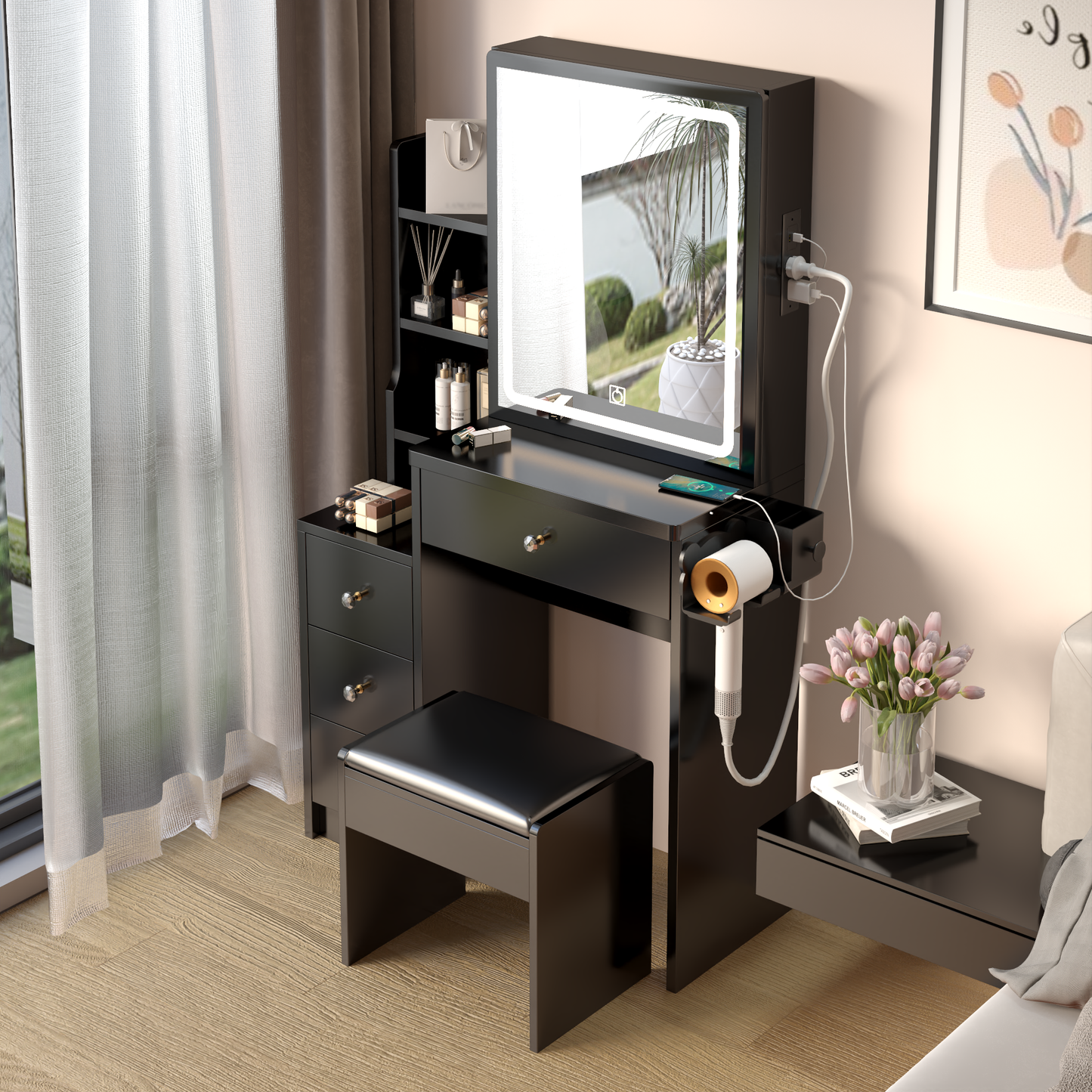 Dova Makeup Vanity Desk Set - Black