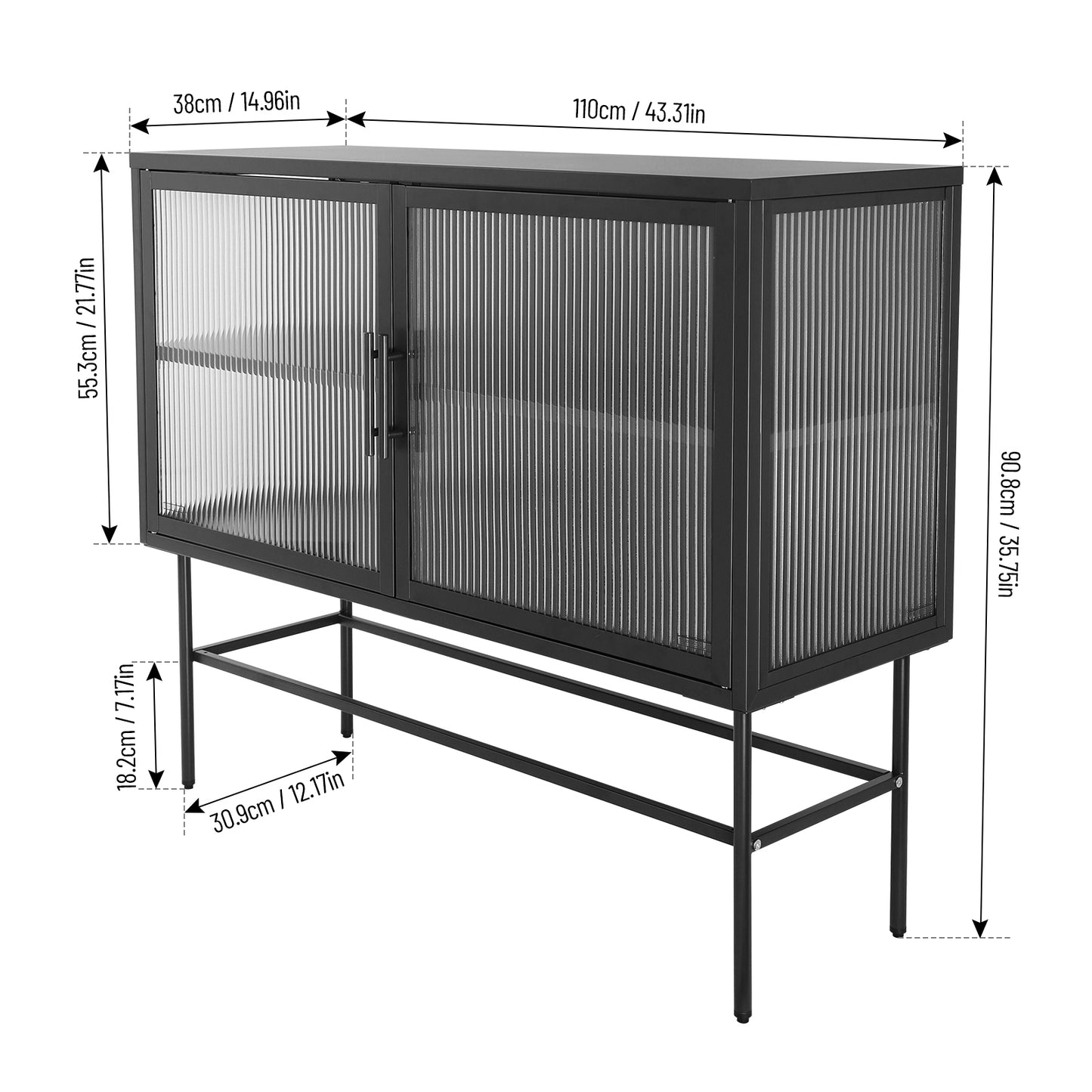 Pratt II Double Door Tempered Glass Sideboard - Black