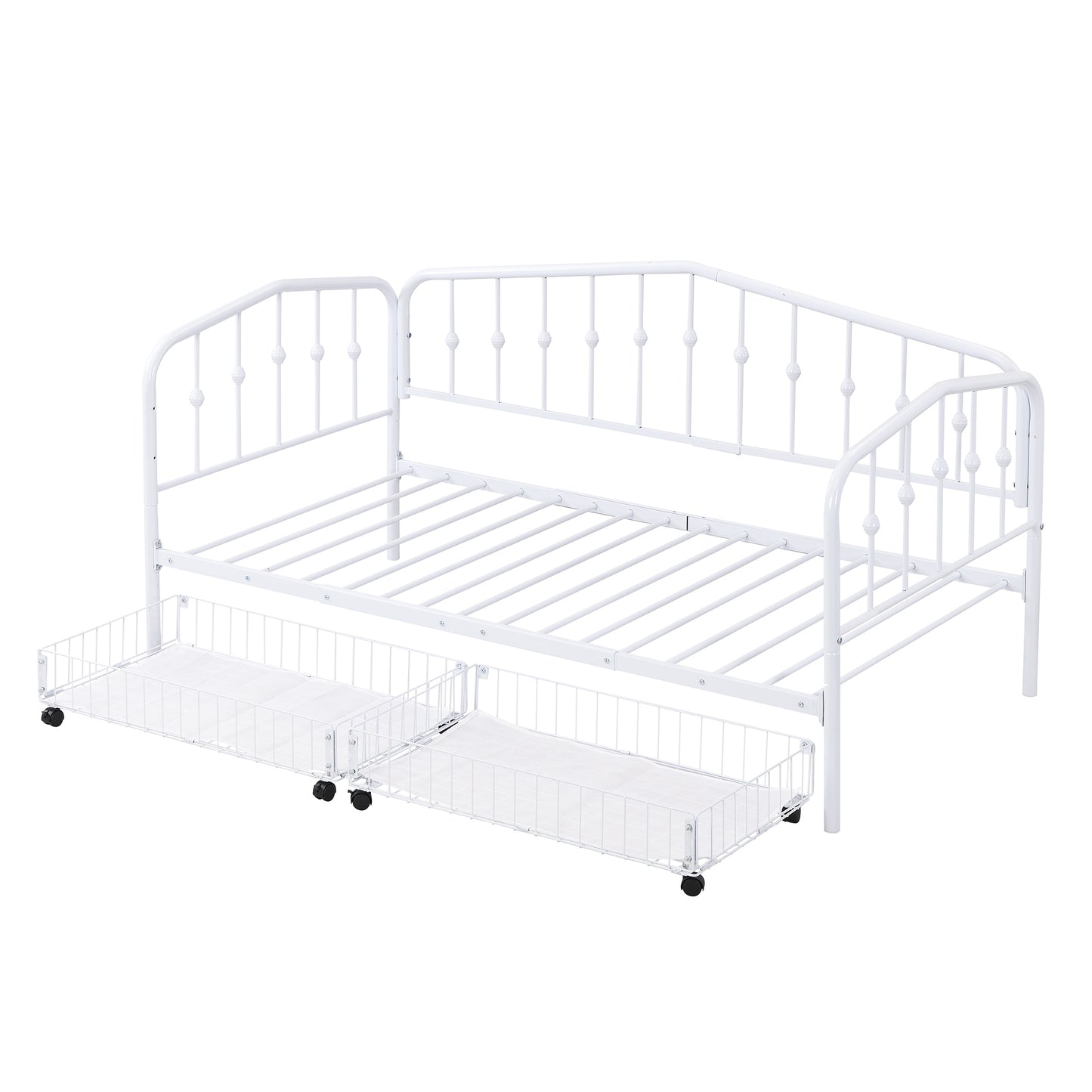 Zee Twin Size Metal Daybed with 2 Drawers - White