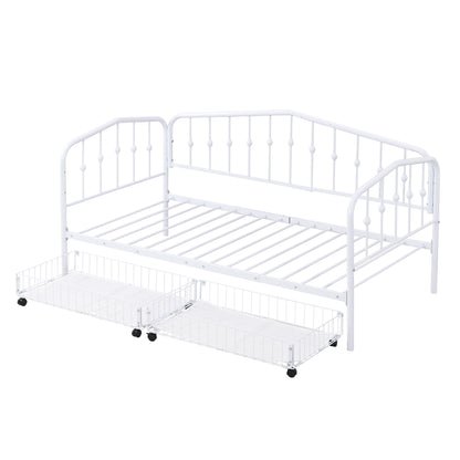 Zee Twin Size Metal Daybed with 2 Drawers - White