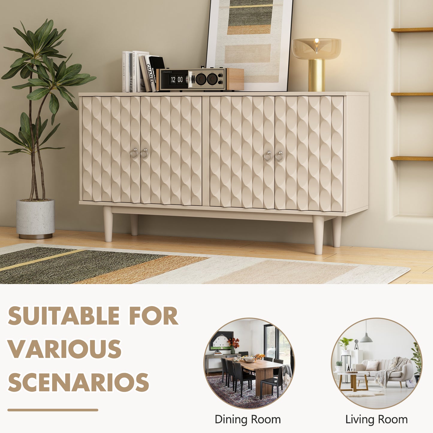 Celeste Convex Pattern Doors Sideboard Buffet - Almond