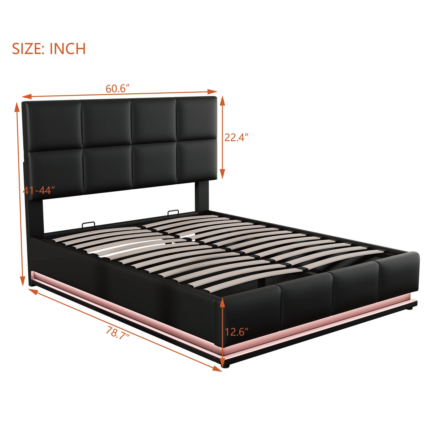 Lino Full Size PU Storage Bed w Hydraulic System - Black