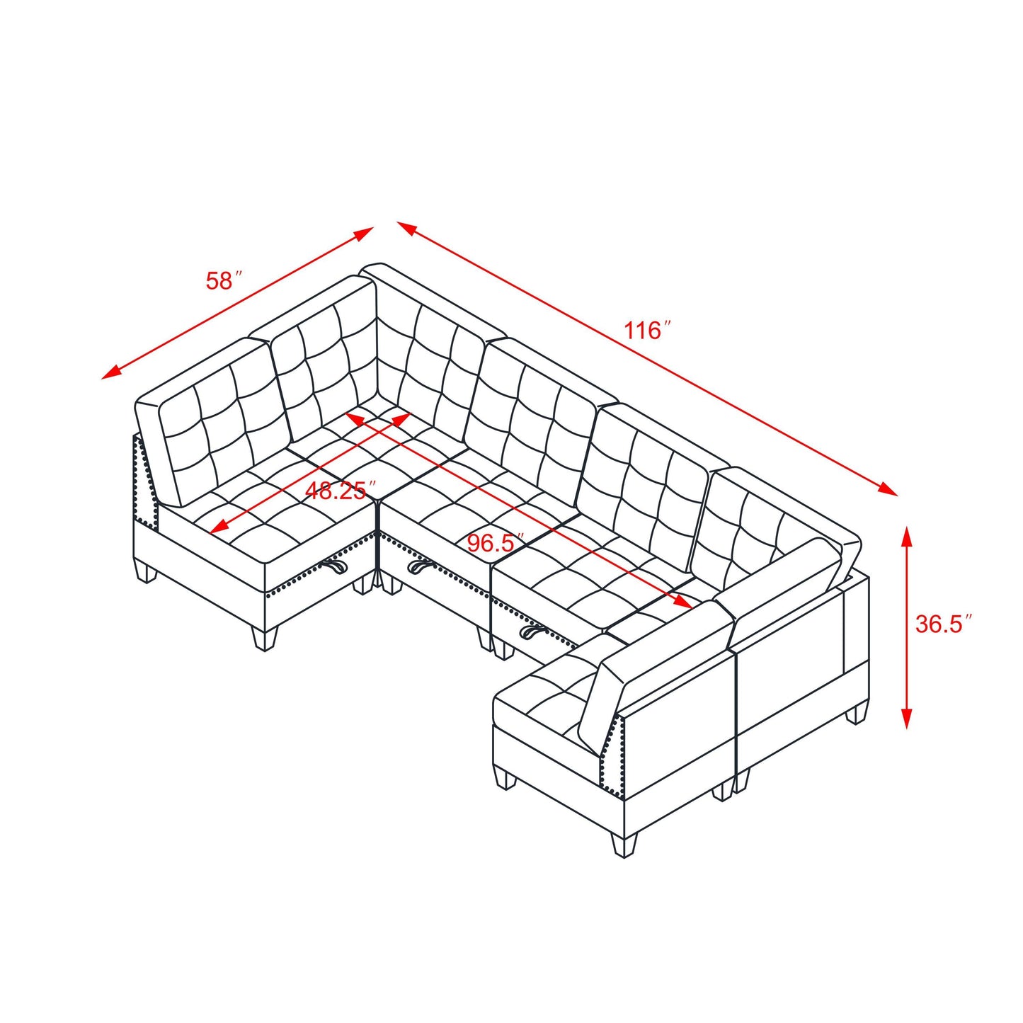 Molly Modular Sectional Sofa Four Single Chair and Two Corner - Navy Blue