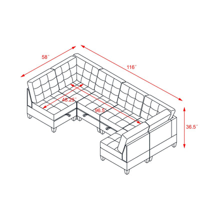 Molly Modular Sectional Sofa Four Single Chair and Two Corner - Navy Blue