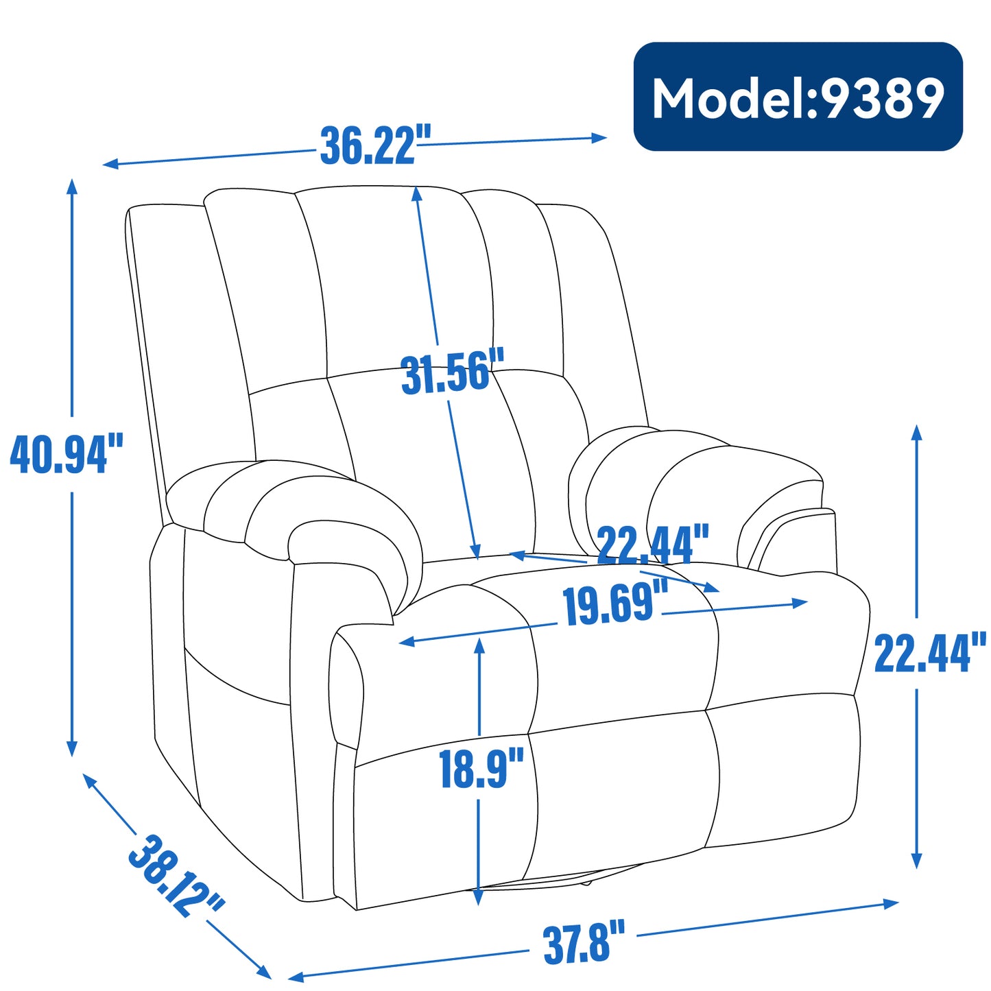 Nash Fabric Manual Recliner Chair - Blue