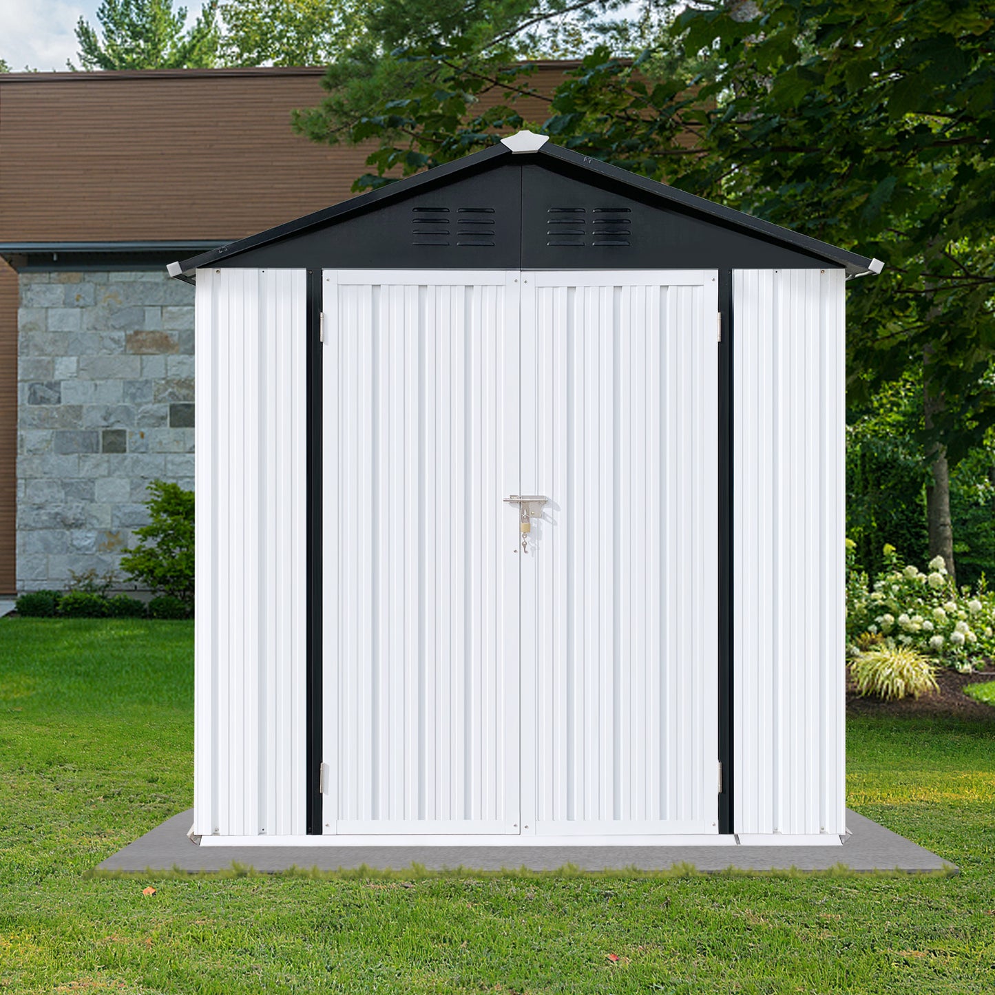 Nister 4 X 6 ft Metal Garden Sheds Outdoor Storage - White+Black