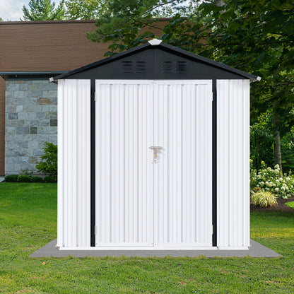 Nister 4 X 6 ft Metal Garden Sheds Outdoor Storage - White+Black