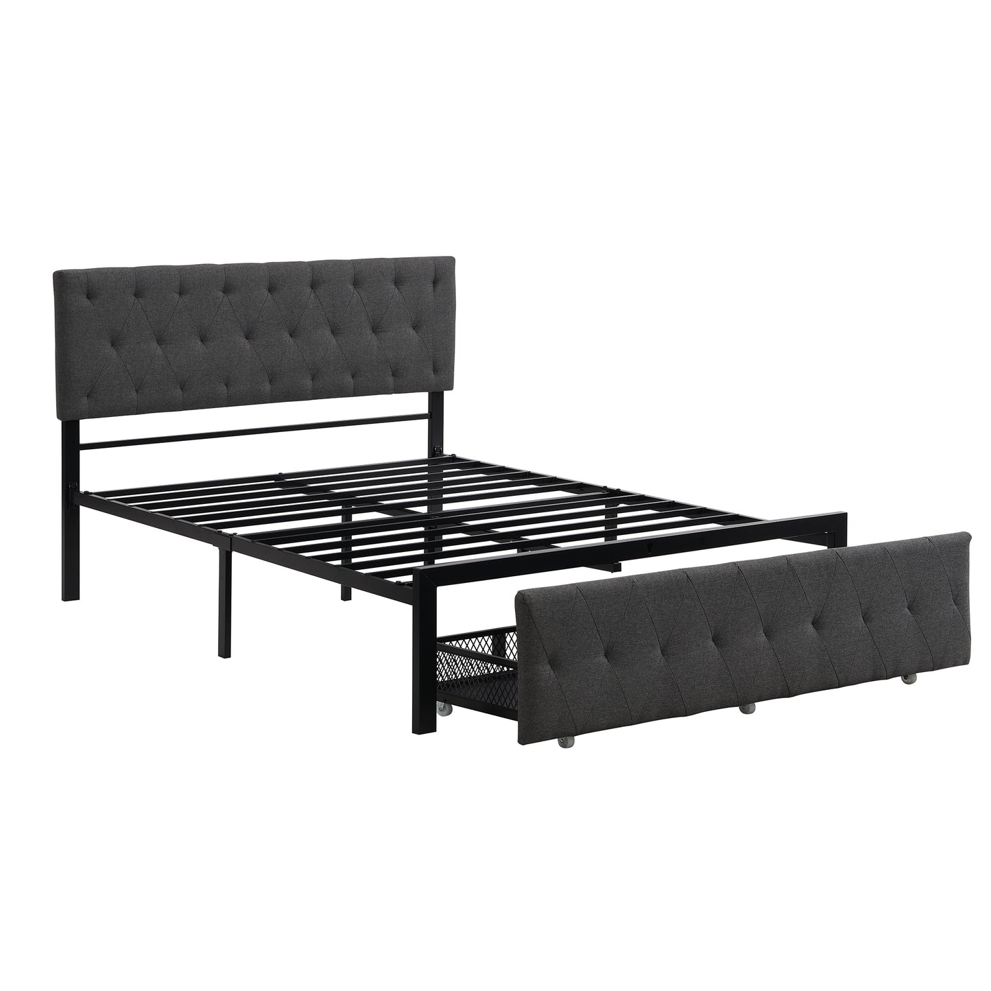 Apex Full Size Storage Bed Metal Platform Bed with Drawer - Gray