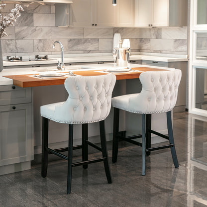 Family  Velvet Upholstered Wing-Back Bar Stools - Beige Set of 4