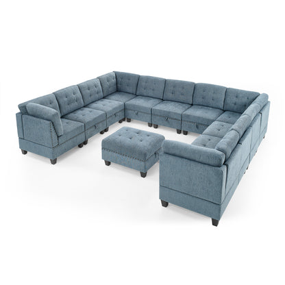 Molly Modular Sectional Sofa Seven Single Chair Four Corner and One Ottoman - Navy Blue