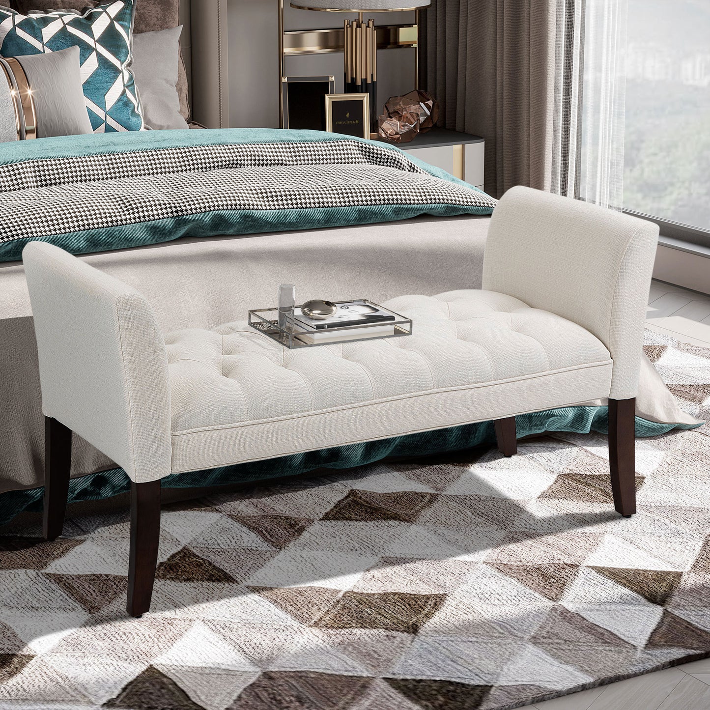 Evo Button-Tufted Bench - White