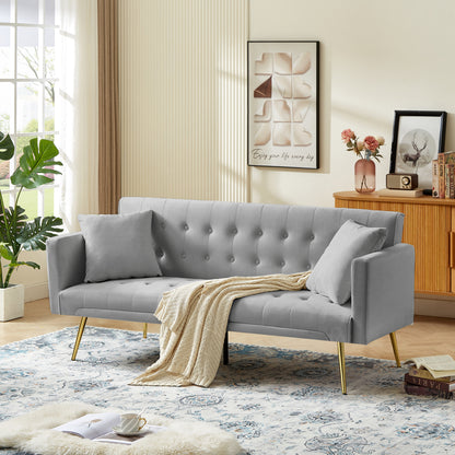 NX Convertible Velvet Sofa Bed with Metal Leg - Grey
