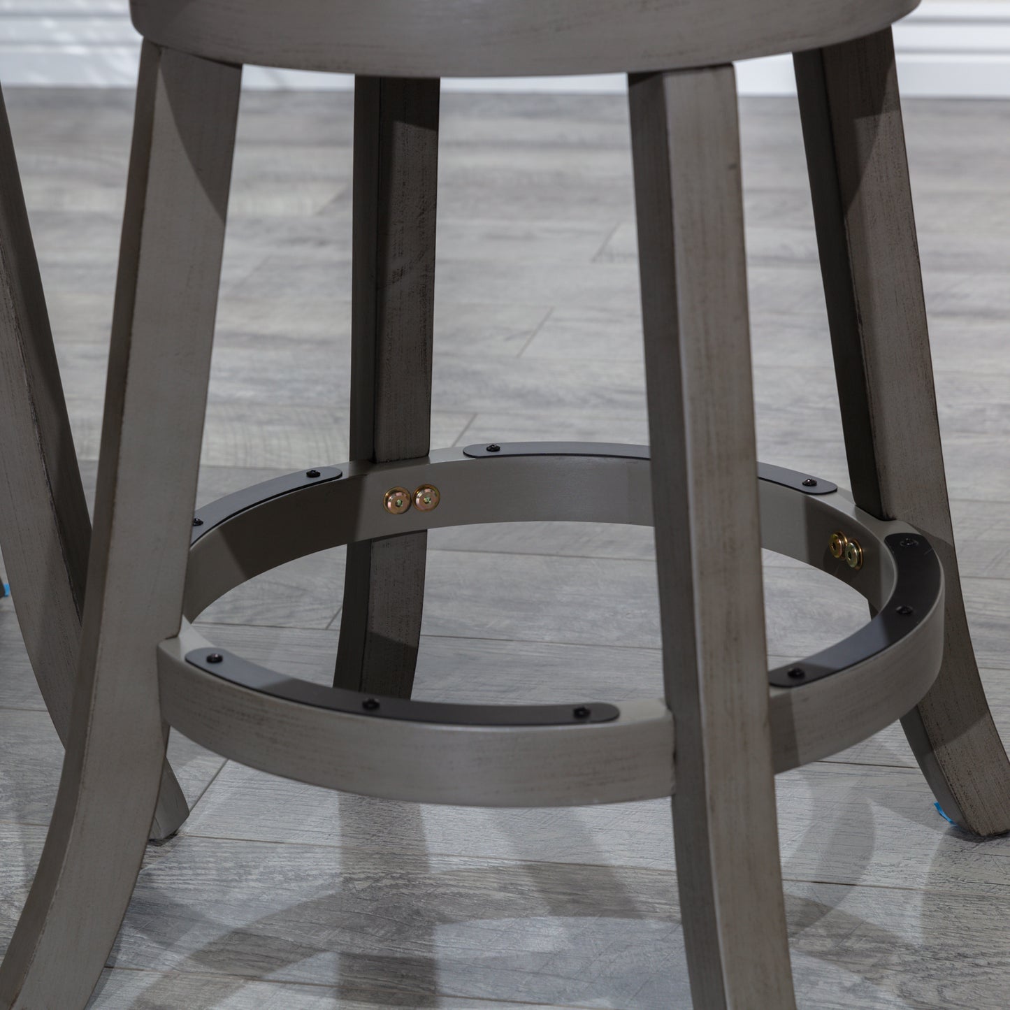 30" Bar Stool, Weathered Gray Finish, Beige Fabric Seat