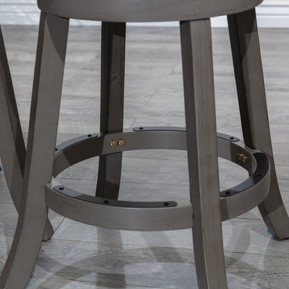 30" Bar Stool, Weathered Gray Finish, Beige Fabric Seat