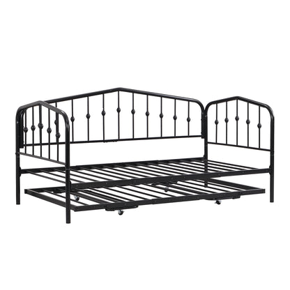 Zee Twin Size Metal Daybed with Twin Size Adjustable Trundle - Black