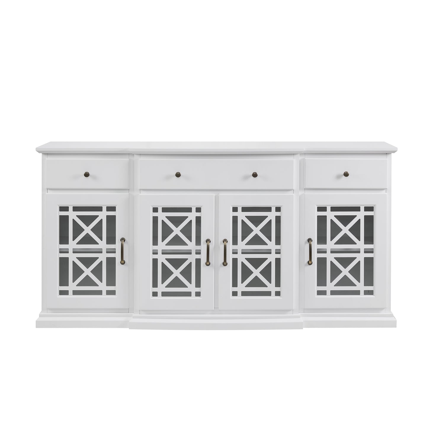 Classic Fretwork Detailed Glass-Door Sideboard - White