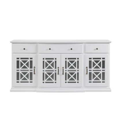 Classic Fretwork Detailed Glass-Door Sideboard - White