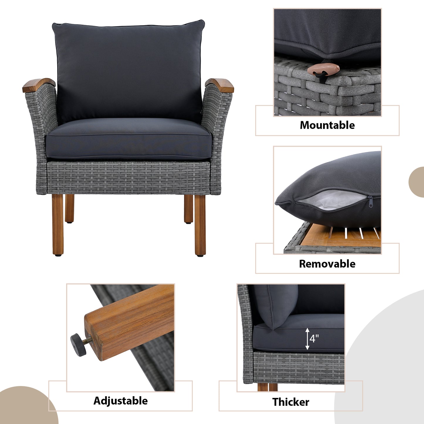 Dario 9 Pc Patio Rattan Furniture Set - Gray