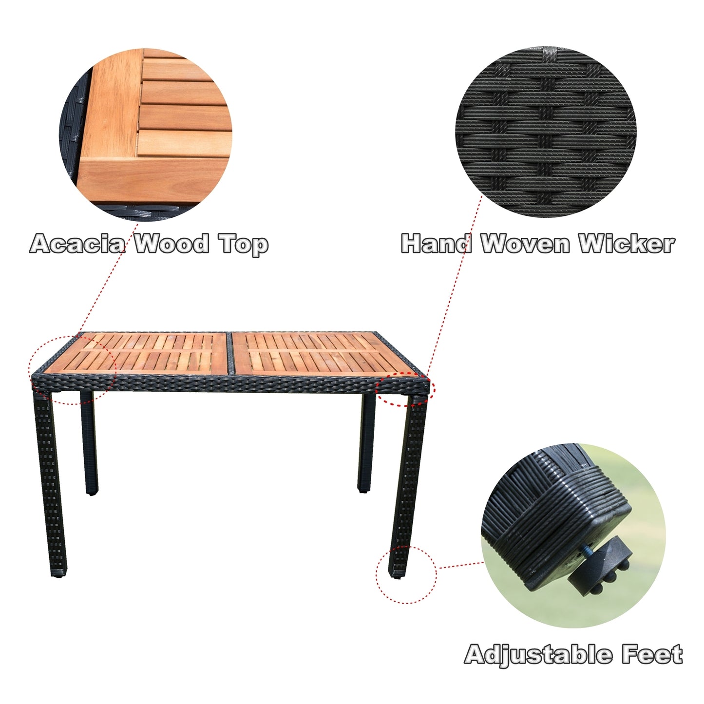Shavon 7 Pc Outdoor Patio Wicker Dining Sett - Black