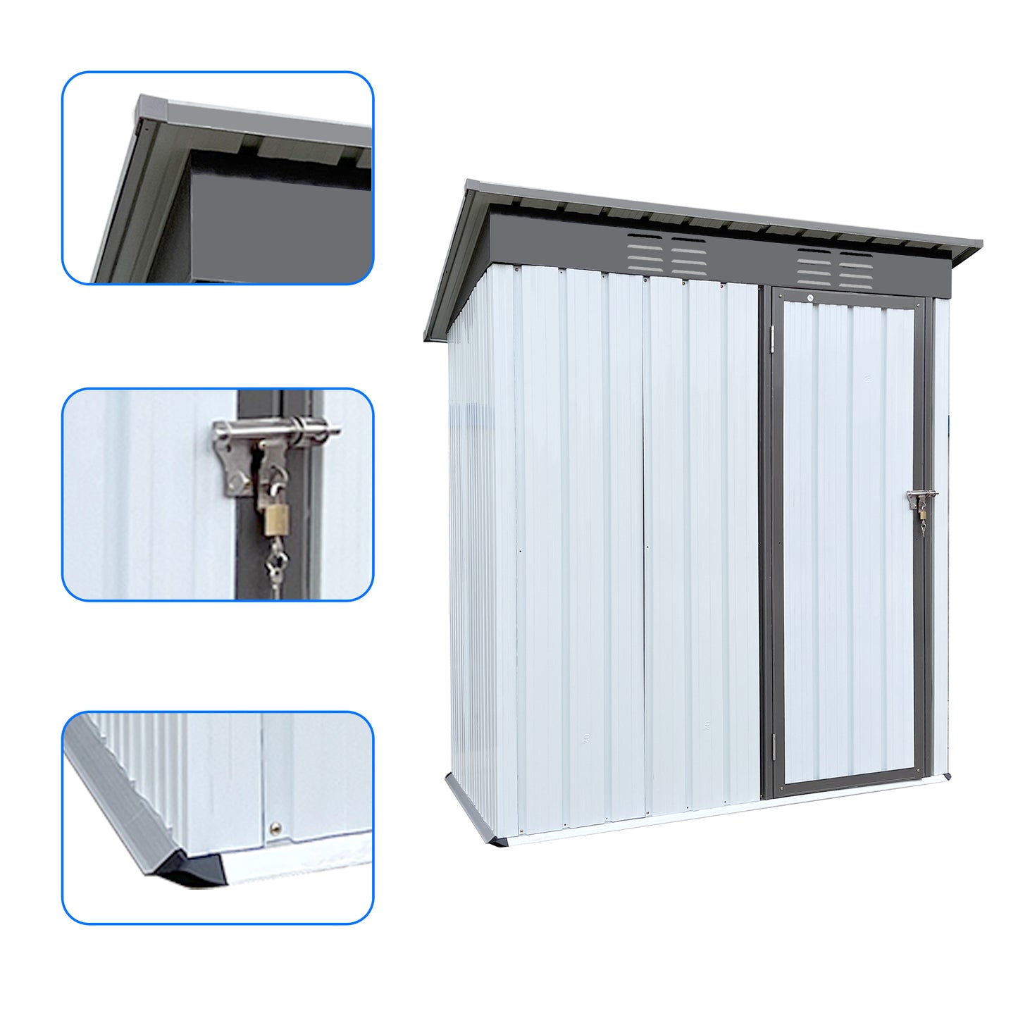 Morton 5 X 3 ft Metal Garden Sheds Outdoor Storage -  White+Gray