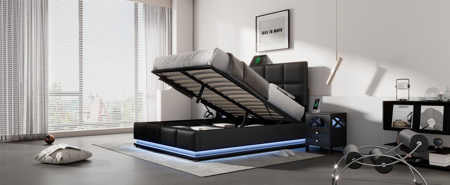 Lino Full Size PU Storage Bed w Hydraulic System - Black