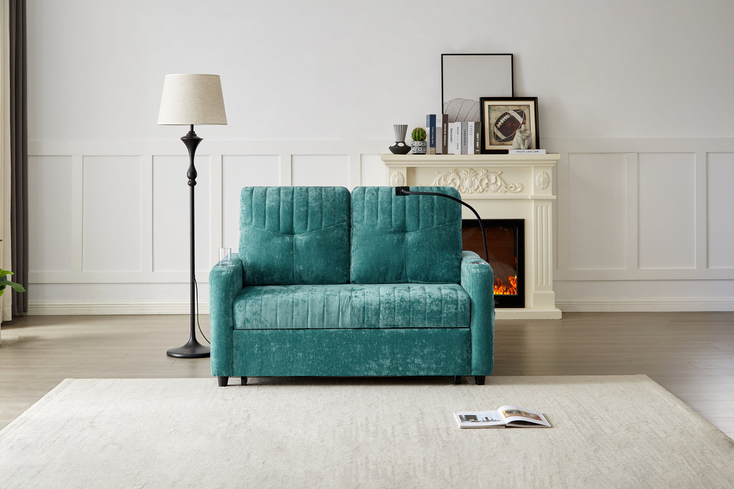 Rita Loveseat Pull-out Sofa Bed with Adjustable Backrest - Teal