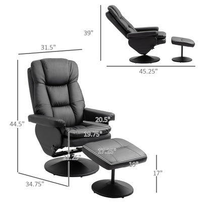 Morgan 360° Swivel Recliner Chair with Ottoman - Black